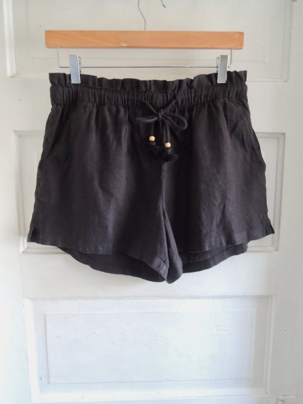 Hang Ten Black Linen 4" Inseam Drawstring Paper Bag Waist Shorts S NWT